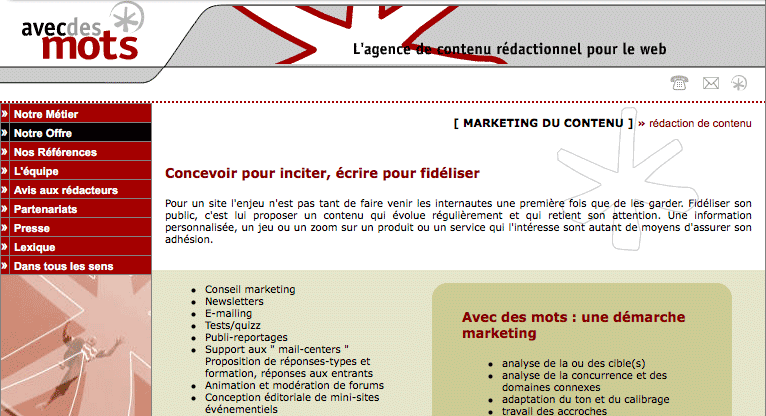 Le site de l'agence Avec des Mots en 2000